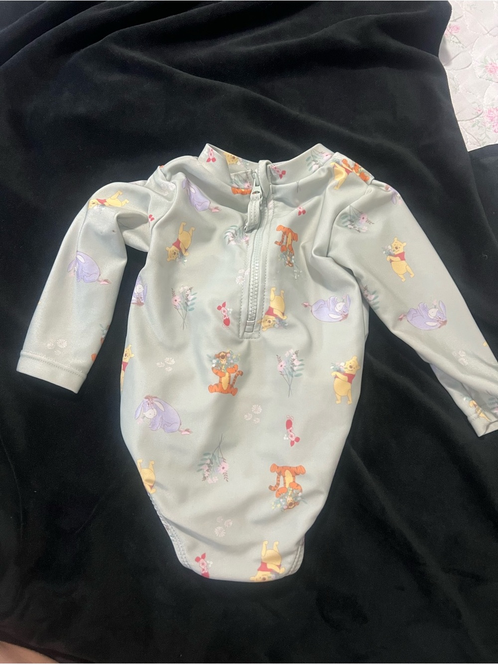 Disney Light Sage Long-Sleeve One-Piece with Winnie the Pooh Characters
